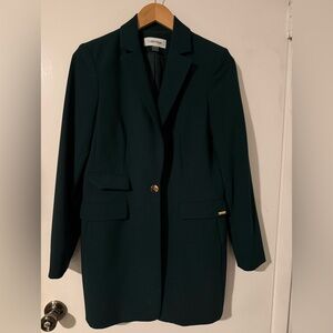 Calvin Klein Women's Dark Green Long Blazer with Gold Buttons Size 4